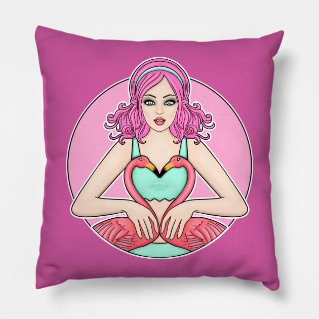 Flamingo Girl Pillow by Ivetastic