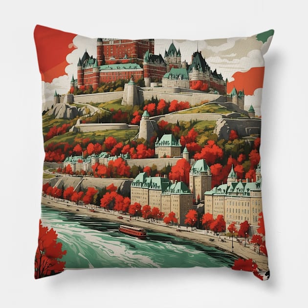 Quebec Canada Vintage Poster Tourism 1 Pillow by TravelersGems