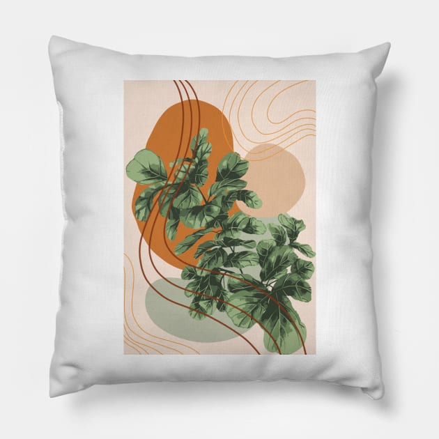 Mid Century Modern, Abstract Plant Illustration, Fiddle Leaf Fig Art Pillow by gusstvaraonica