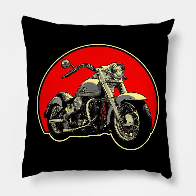 1964 Harley-Davidson Retro Red Circle Motorcycle Pillow by Skye Bahringer