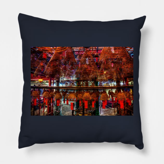 Man Mo Temple Incense Coils And Prayers Pillow by tommysphotos