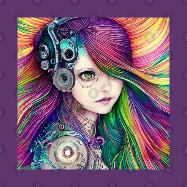 Rainbow Haired Cyber Girl by LyndiiLoubie