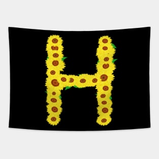 Sunflowers Initial Letter H (Black Background) Tapestry