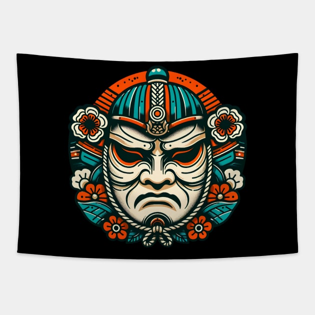 Sumo Wrestler Mask Tapestry by Moniato