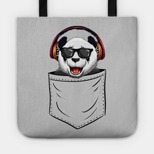 Funky Headphones Sunglasses Hipster Panda In Pocket Tote