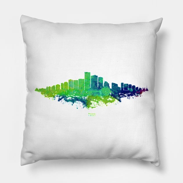 Phoenix City Skyline - Watercolor Green, blue Pillow by SPJE Illustration Photography