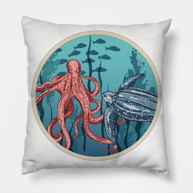 Round Sea Life Stamp Pillow by SWON Design