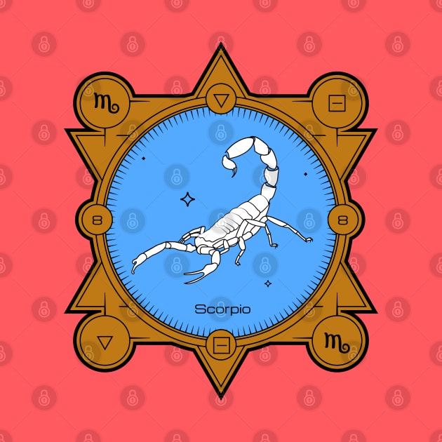 Scorpio zodiac Sign art blue and golden brown by DJ Saifee Designs 
