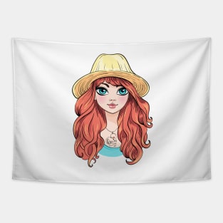 Girl in hat with red hair Tapestry