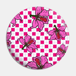 Hong Kong Bauhinia with Hot Pink Tile Floor Pattern - Summer Flower Pattern Pin