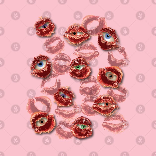 Eyeball in lip prints by tesiamarieart