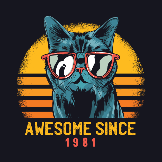 Retro Cool Cat Awesome Since 1981 // Awesome Cattitude Cat Lover by Now Boarding
