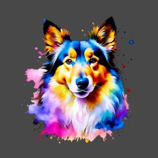 Colorful Shetland Sheepdog Splatter Art - Graceful Canine Beauty T-Shirt