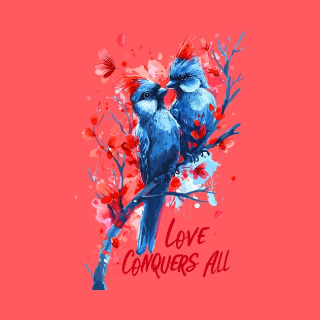 Valentines Day Love Birds Love Conquers All Valentines Day by Tees 4 Thee