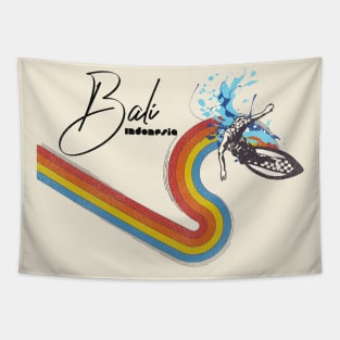 Retro 70s/80s Style Rainbow Surfing Wave Bali Tapestry