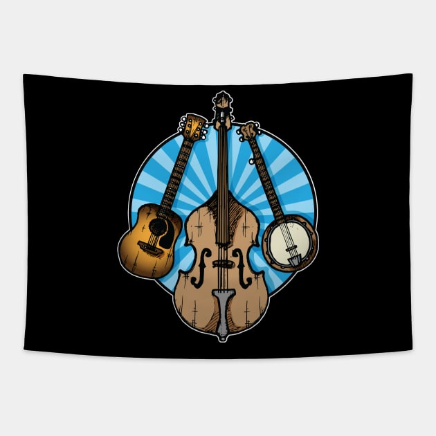 Bluegrass/Folk Music Instruments Blue Background Tapestry by Laughin' Bones