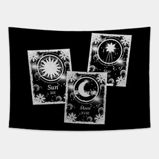 Sun, star, moon, black and white Tapestry