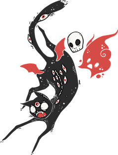 Black Cat Monster With Skull And Ghost Magnet