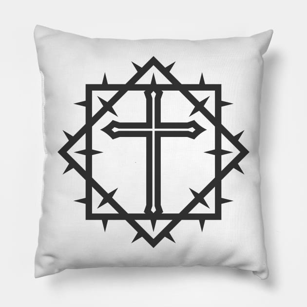 The cross of Jesus Christ framed with a crown of thorns Pillow by Reformer