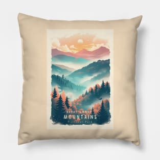 Great Smoky Mountains national park travel poster Pillow