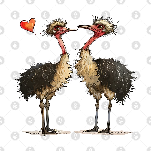 Valentine Cartoon Ostrich Couple by Chromatic Fusion Studio