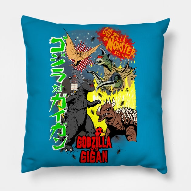 Monster Island Pillow by PickledGenius