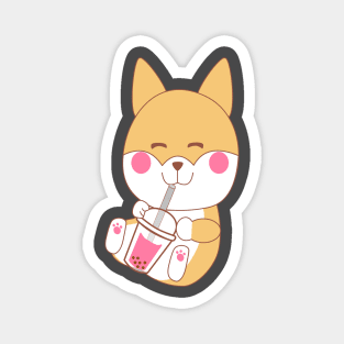 Kawaii Shiba Inu japanese dog drinking bubble boba tea Magnet