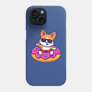 Cute Corgi Dog Floating With Doughnut Swimming Tires Cartoon Phone Case