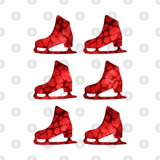 Watercolor Figure Skates (Red) by illucalliart