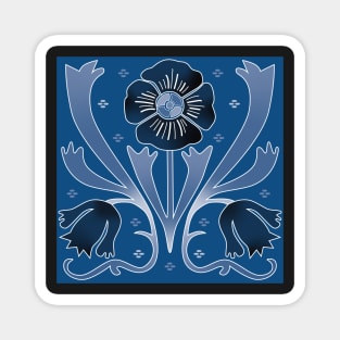 Art Nouveau flower pattern on blue Magnet