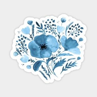 Watercolor poppies bouquet - blue Magnet