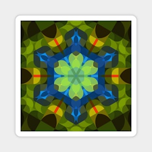 Retro Mandala Flower Green Blue and Orange Magnet