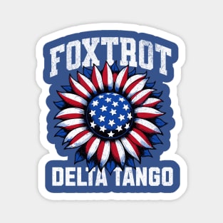 Foxtrot - Delta - Tango – Funny - Patriotic - Sunflower - USA Flag - Retro - Vintage Magnet