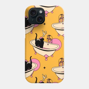 Spa Day Black Cat Pattern in yellow Phone Case