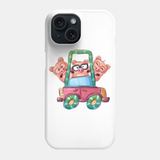 Funny 3 family Pigs in a car cartoon Phone Case