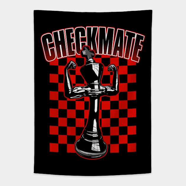 Checkmate Black King Chess Player Grandmaster Winner Red Tapestry by Grandeduc