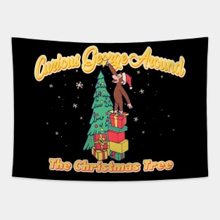 Curious George Around The Christmas Tree Tapestry