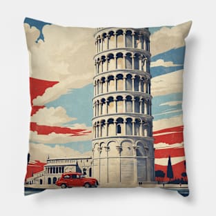 Leaning Tower of Pisa Italy Vintage Tourism Travel Poster Pillow