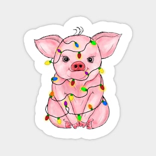 cute pink pig christmas lights Magnet