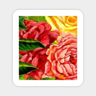 Red and Yellow Roses with Green Leaves Magnet