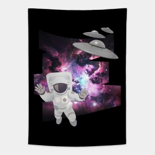 Ufo alien funny cute flying spaceship astronaut moon mars cosmic forest Tapestry