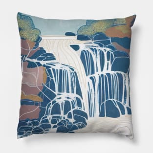 Waterfall Vintage Landscape Pillow