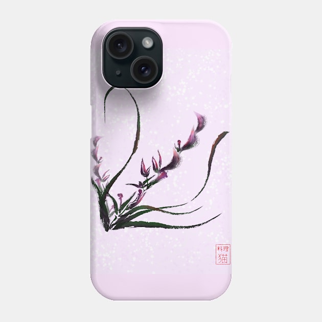 Pretty sumi-e orchid on a lilac background Phone Case by cuisinecat