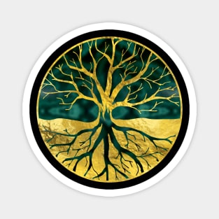 Golden Tree of Life Yggdrasil on Malachite Magnet