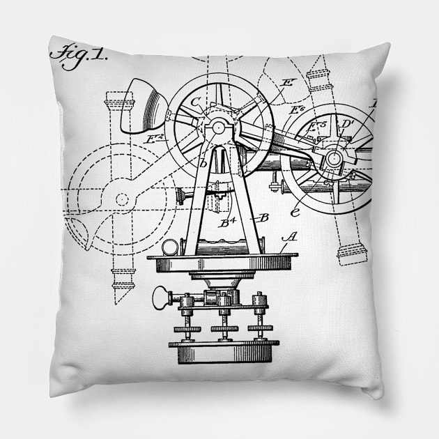 Surveying Instrument Vintage Patent Hand Drawing Pillow by TheYoungDesigns