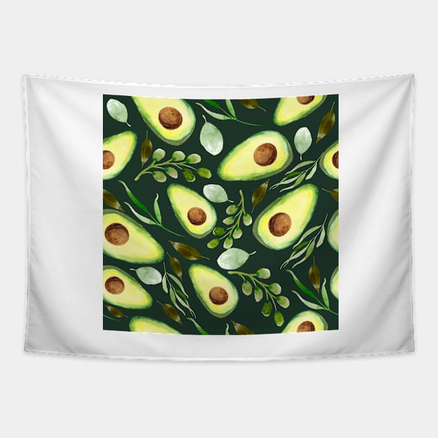 Avocados and Greenery | Watercolor | Pattern Tapestry by Harpleydesign