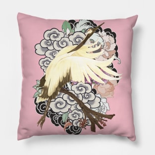 Japanese Crane Bird in Paradise Forest Pillow