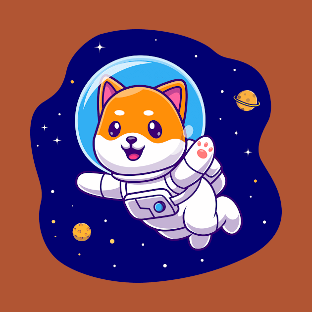 Cute Shiba Inu Astronaut Floating In Space Cartoon by Catalyst Labs