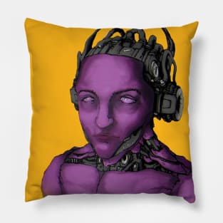 Robot man with a tired look looks into the distance and thinks about freedom and uniqueness Pillow