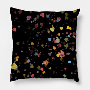 Multicolor Hearts On Black Pillow